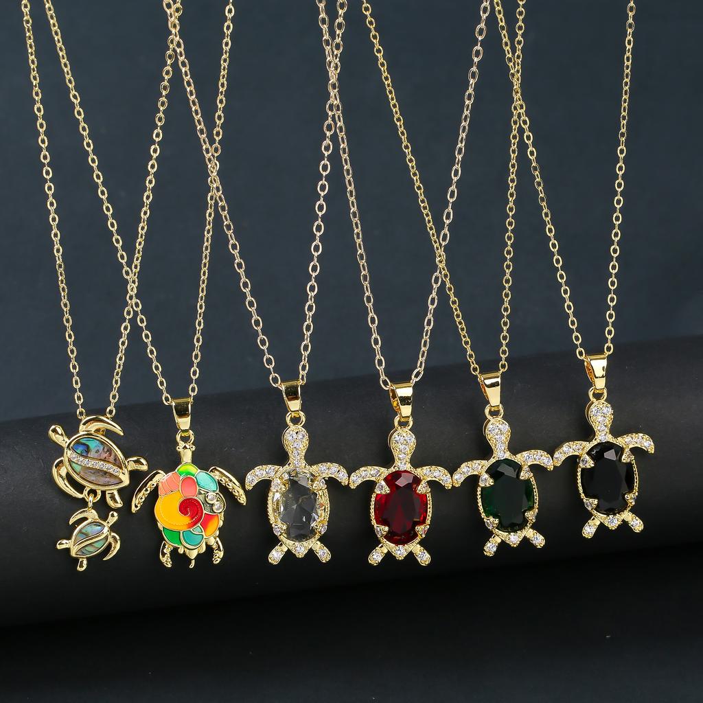 Light Luxury Crystal Zirconia Sea Turtle Necklace Fashion Animal Pendant Choker Daily Jewelry Party Gifts For Women Girls