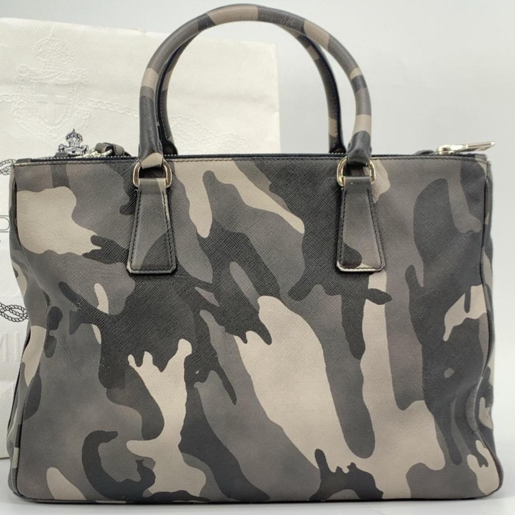 Prada Handbag Tote Bag 2-Way Shoulder Bag Crossbody Bag Silver Hardware Leather Genuine Leather Camo Camouflage