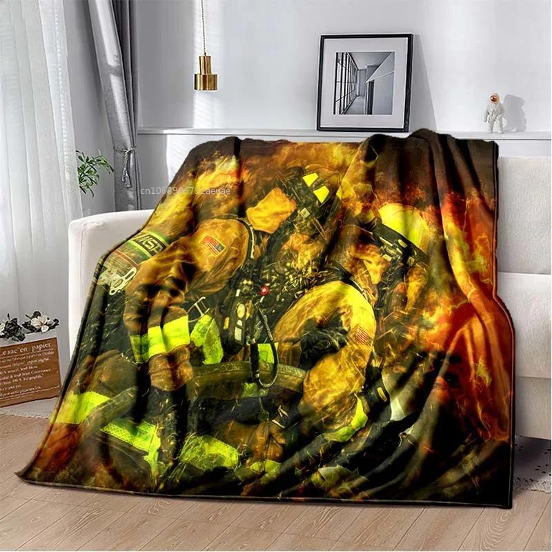 Firefighters Flannel Blanket God Bless Firefighters with Angle Wings Art Lightweight Warm Plush Kids Adults Birthday Dream Gifts