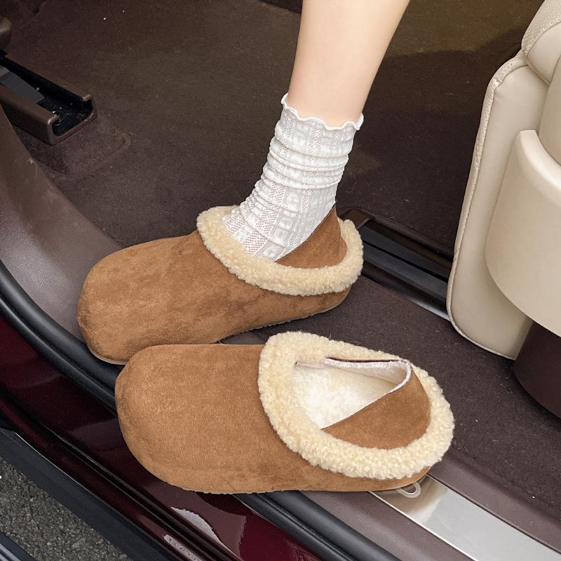 Thick-soled inner height-increasing Birkenstocks women's shoes fleece snow boots 2025 new winter one-pedal fluffy shoes half slippers