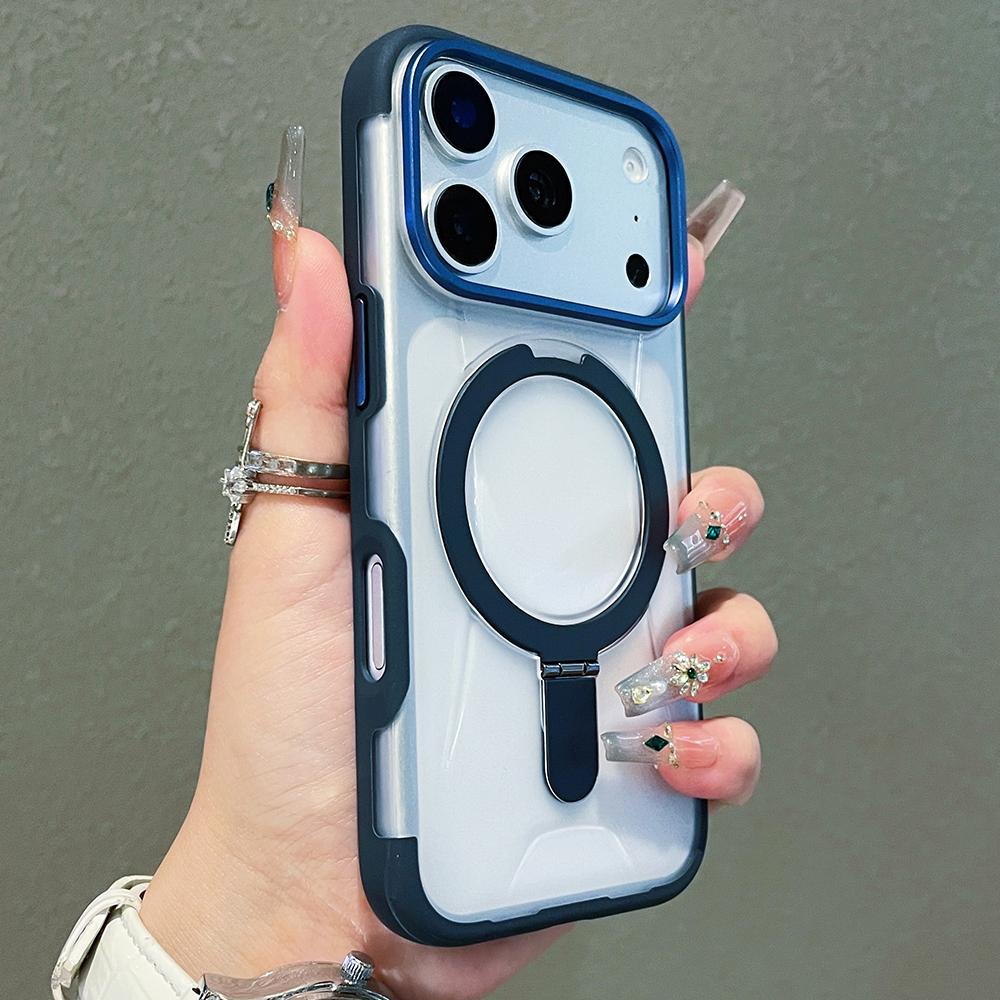 

Luxury folding holder magnetic charging phone case for iphone 17 16 15 pro max titanium gray magsafe shockproof hard back cover iPhone 15