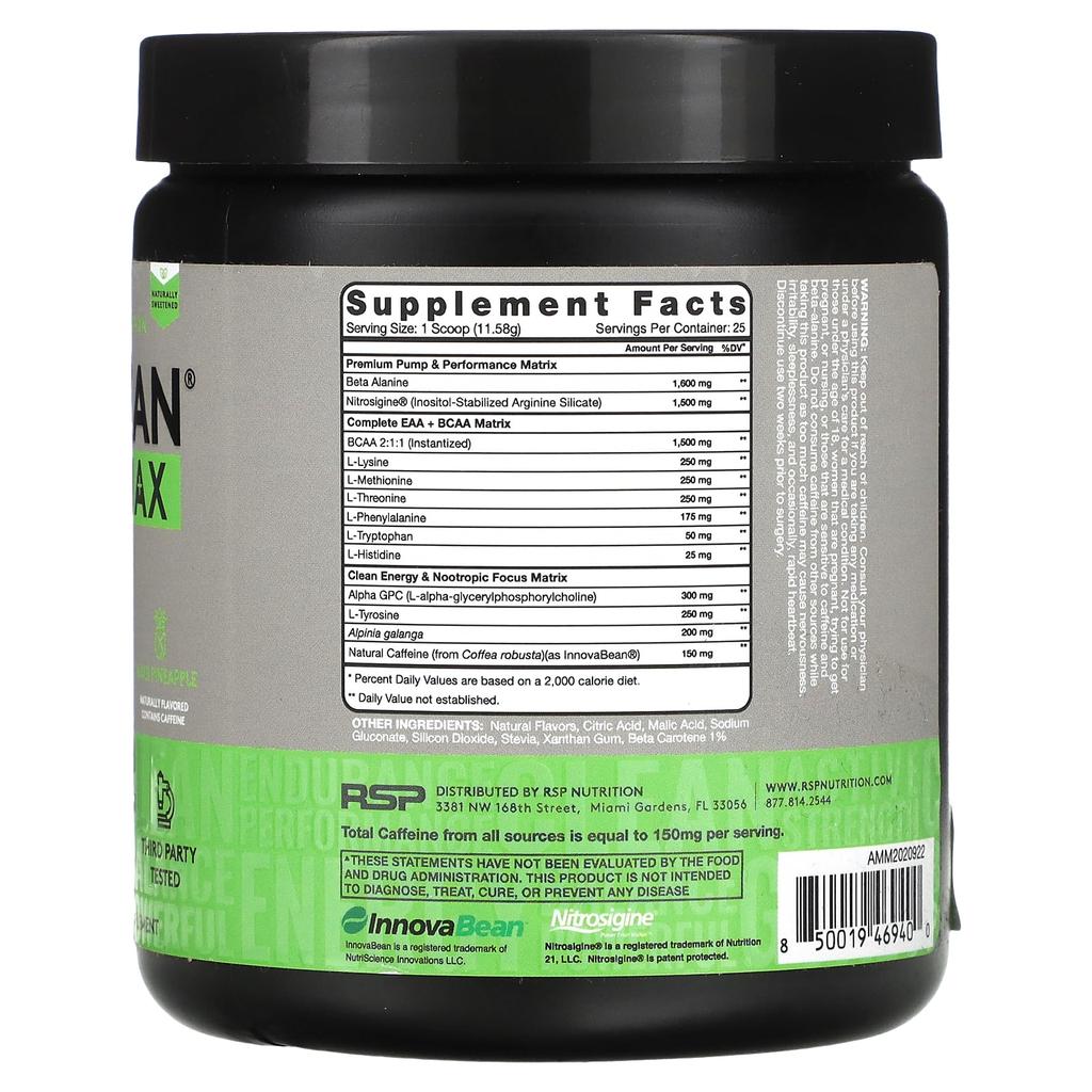 Aminolean Max Pre-Workout Energy Supplement, Maui Pineapple Flavor, 290G (10.21Oz)