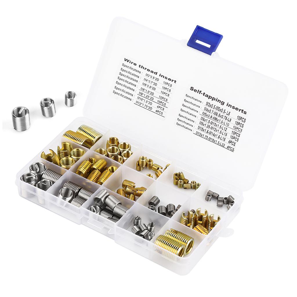 116Pcs Self Tapping Thread Slotted Inserts and Steel Wire Thread Inserts Combination Set