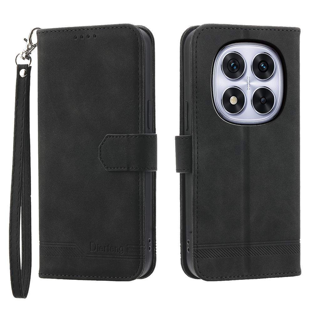 DIERFENG DF-03 For Xiaomi Poco M8 Pro 5G/Redmi Note 15 Pro+ 5G (Global) Case Lines Imprint Wallet Leather Phone Cover with Wrist Strap