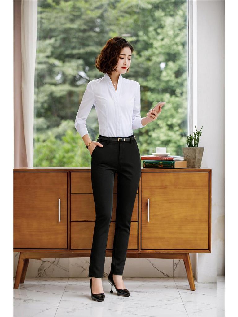 Women's Professional Long-Sleeve White Shirt for Autumn/Winter 2024