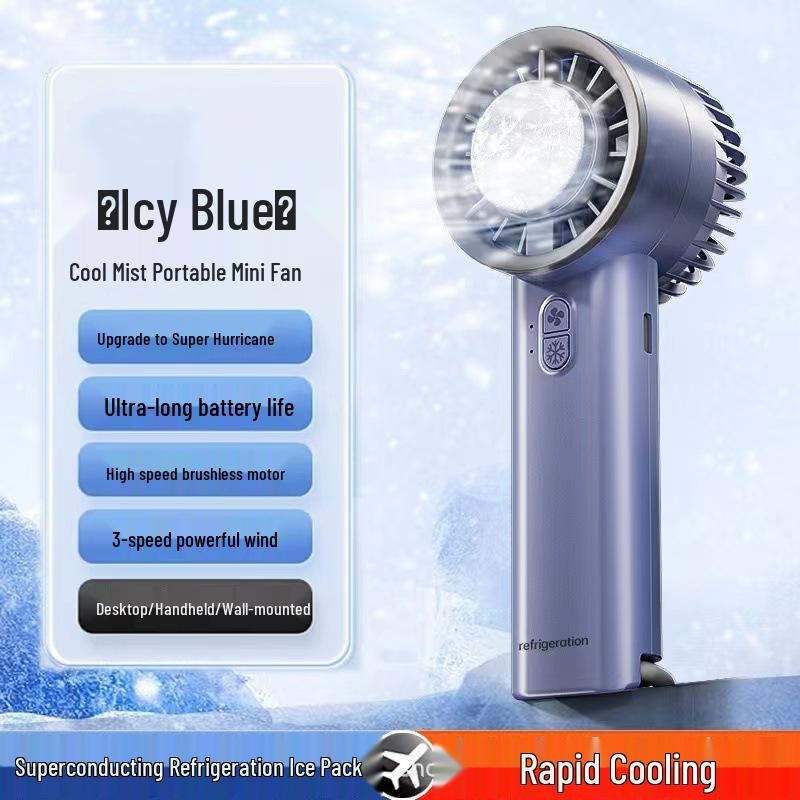 Top-Selling Portable Rechargeable Ice Pack Handheld Fan with Display Screen for Outdoor Summer Travel Cooling