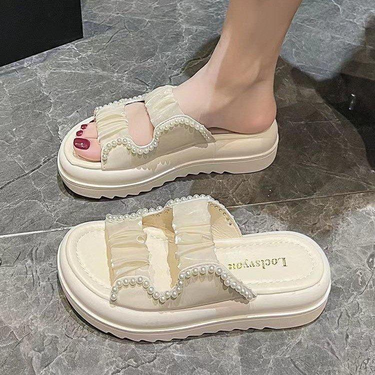 Versatile platform sandals women's summer wear 2025 new fashion fairy style Roman soft-soled beach cool slippers increase height