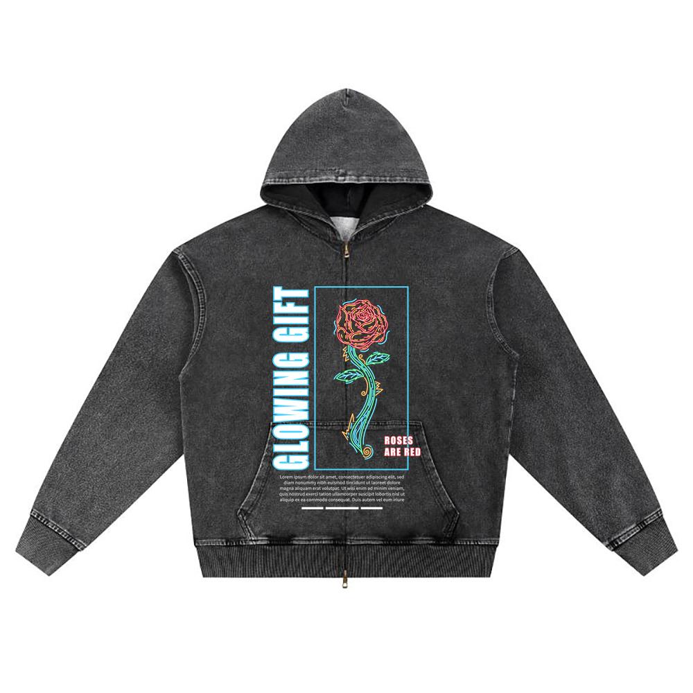 

DTG print Knitted Denim Zip-Up Hoodie Streetwear Brother Print Zipper Hoodies S