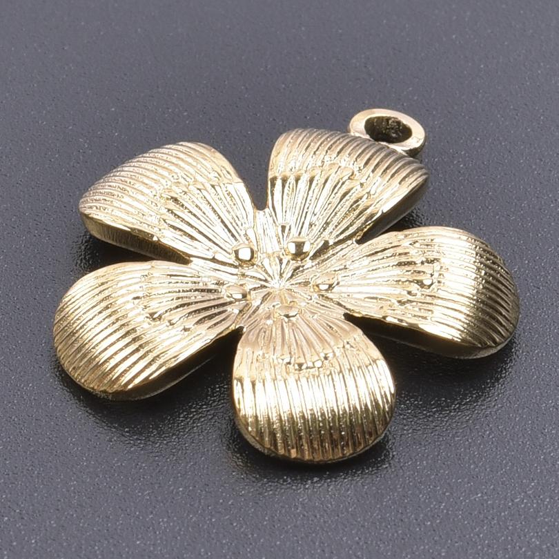 Real Gold Plated Stainless Steel Plant Charms For Jewelry Making Supplies Rose Plum Blossom Leaves 5pcs/Lot Pendant DIY Pendant