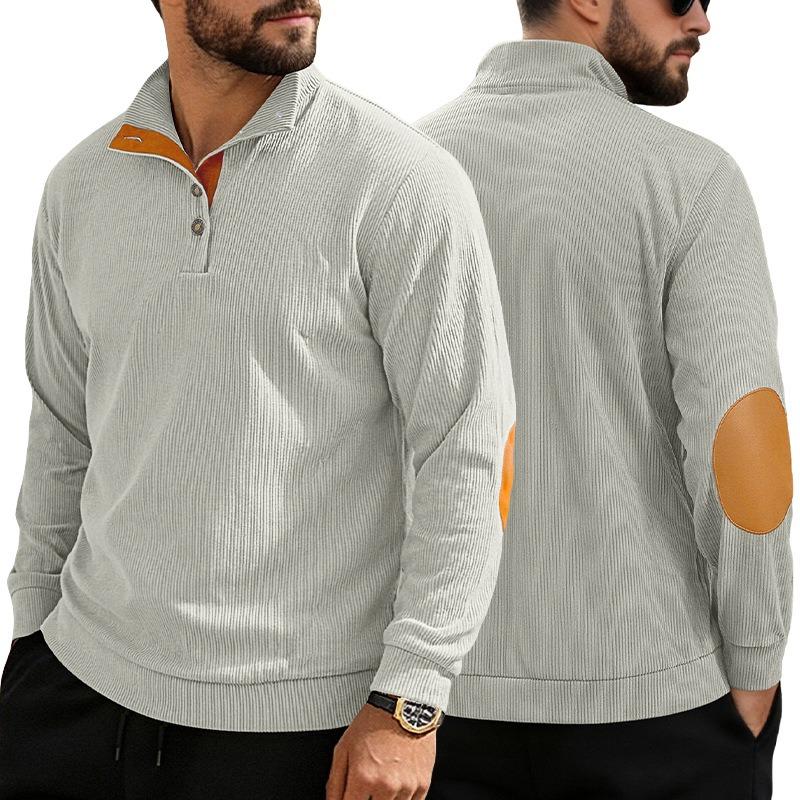 Men S Corduroy Color Block Long Sleeve Henley Collar Plus Size Casual Sweatshirt