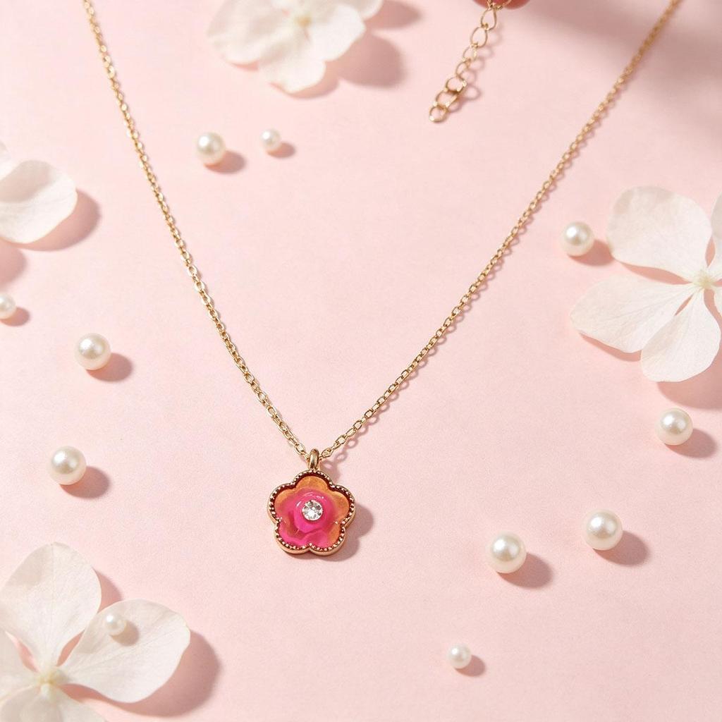 Small Peach Blossom Necklace, Niche Sweet Daily Collarbone Chain, Pink Flower Gentle Versatile Necklace for Women
