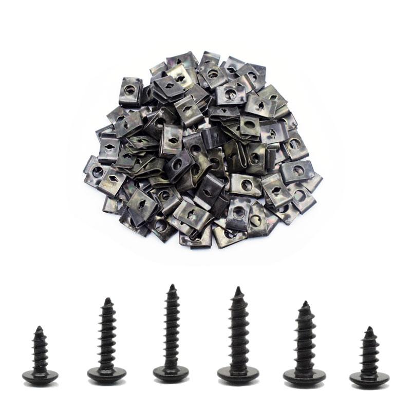 10 Sets Screws Flat Iron M4 M5 Threaded Insert Clip Rivet Use For Furniture Car Accessories Carbon Steel Spacer Screws Clip Kit