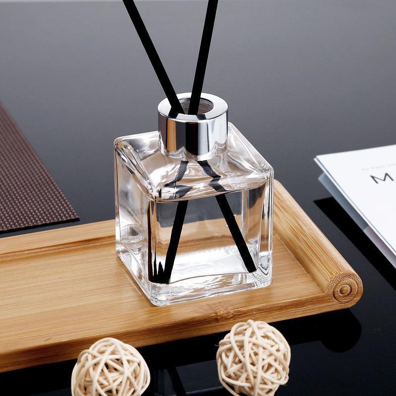 Square Glass Aromatherapy Diffuser Bottle - Simple Transparent Design for Home Décor
