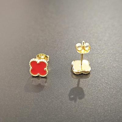 Ohrstecker aus 925er Sterlingsilber mit vierblättrigem Kleeblatt, vergoldet, rot/türkis