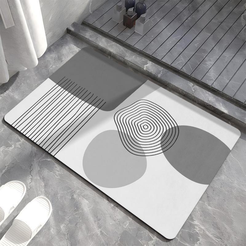Geometrische graue Badezimmer-Bodenmatte – rutschfest, schmutz- und verschleißfest und pflegeleicht. Ideal für nordische Eingänge.