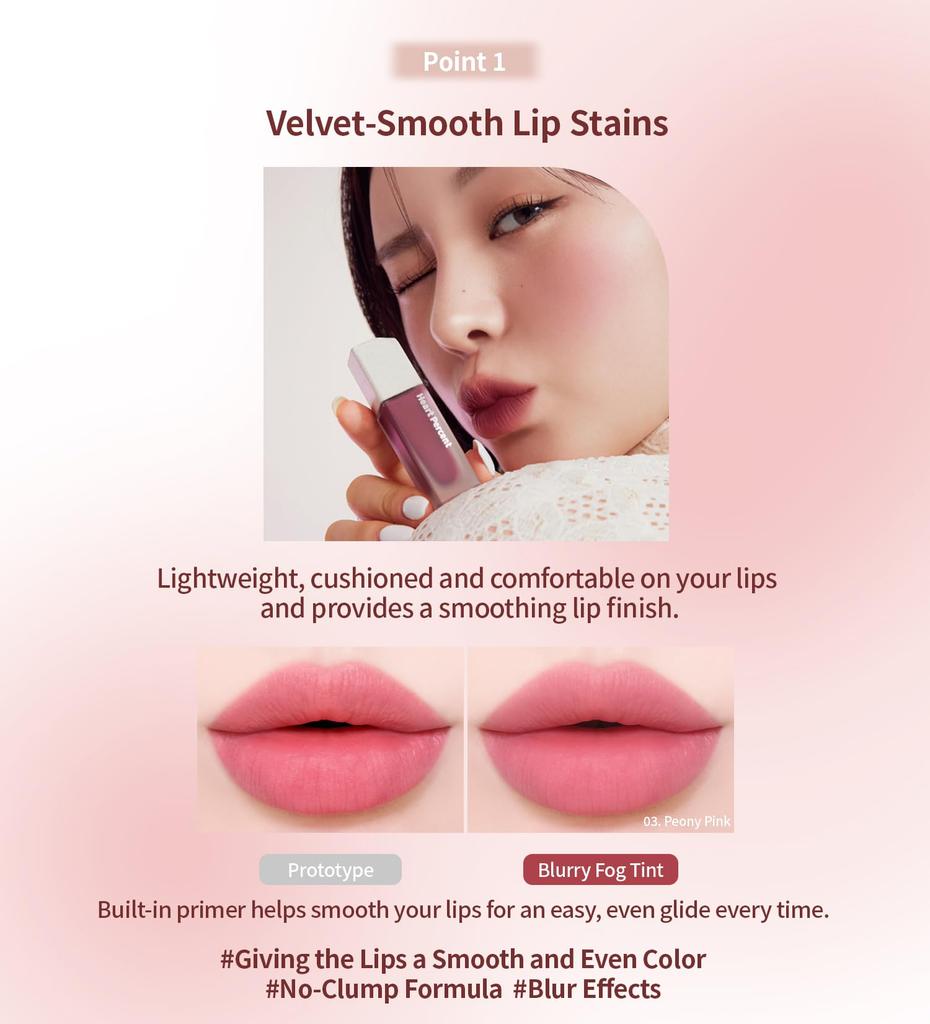 Heart Percent Dote On Mood Blurry Fog Tint Dusty Fig Dusty is a lip (#02 Pink) lightweight, easy-blurring, velvet-matte stain.