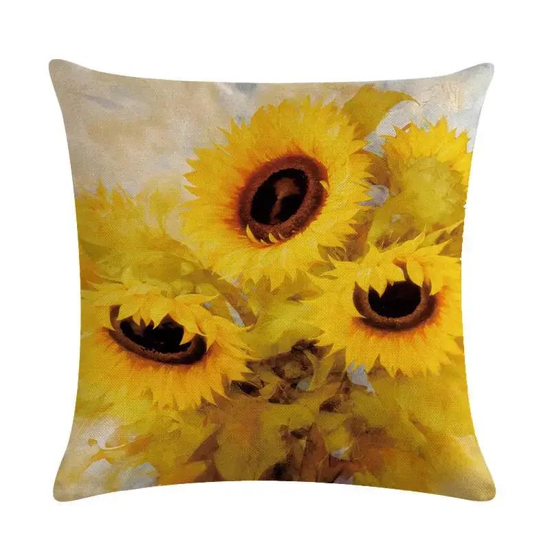 New 45*45Cm Yellow Sunflower Pillowcase Linen Pillowcase Home Sofa Decorative Cushion Cover