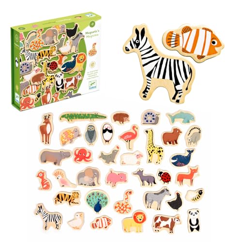 

DJECO Magnimo Animal Magnet, Wooden Refrigerator and Whiteboard Magnet, Educational Toy for Ages 2, 3, 4, 5, and 6, Boys and Girls, Toddlers, Baby Gif