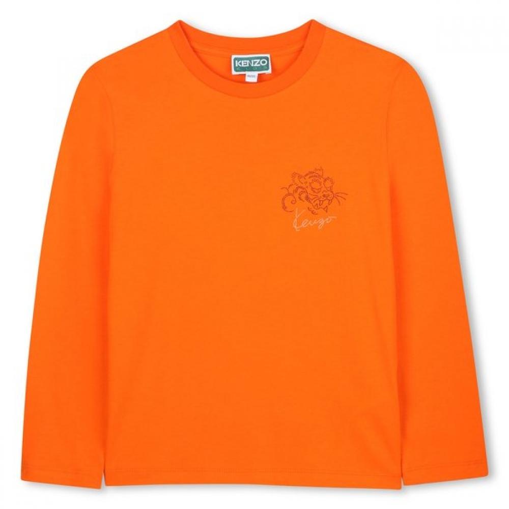 Kenzo Kids Tiger Long Sleeve T shirT  25fw z256afT122 Orange/14Age-164CM