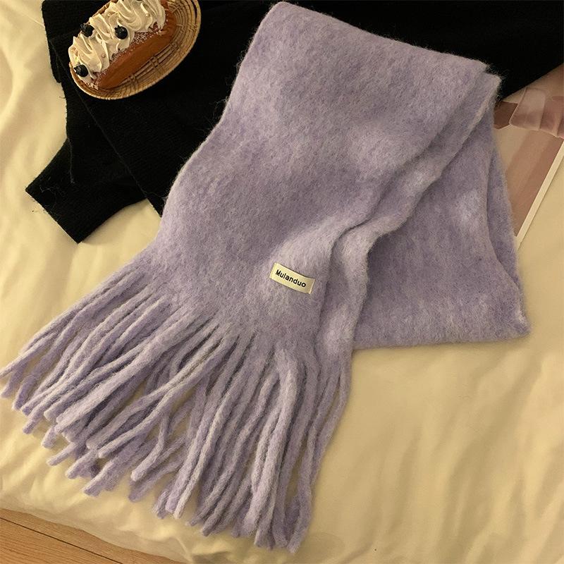 Women Long Scarf 175x30cm Solid Color Thickened Soft Warm Fluffy Winter Scarves Female