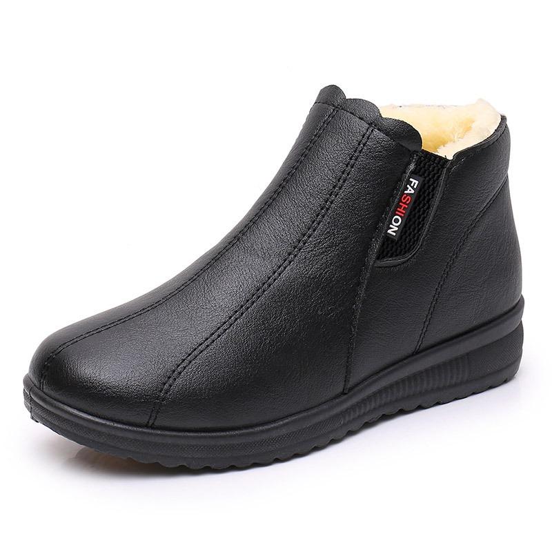 Schuhe Baumwollschuhe mittel Winter warm rutschfest weichsohlig kurze Stiefel Schuhe für Frauen mittleren Alters und ältere Damen Samt ältere Lederschuhe