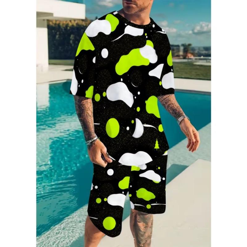 Urban street fashion trend men's round neck short sleeved shorts set, outdoor simple casual and comfortable