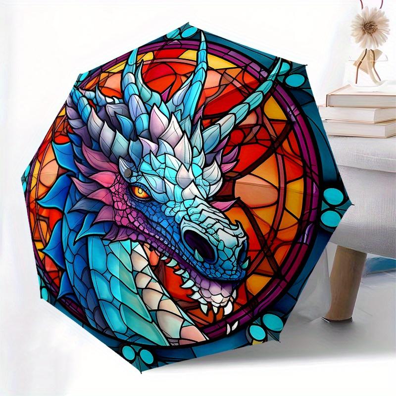 Stained Glass Dragon Wall Art Decor - Fantasy Animal Mural Painting for Home Office Living Room Bedroom Decoration Umbrella