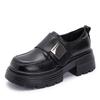 Loafers women's 2025 autumn new thick-soled Velcro versatile casual height increase black small leather shoes women's anti-wear feet