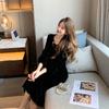 Japanese Style, Velvet Skirt, Retro Square Collar Dress, Spring and Autumn Thin Temperament, Famous Big Lady Long Dress