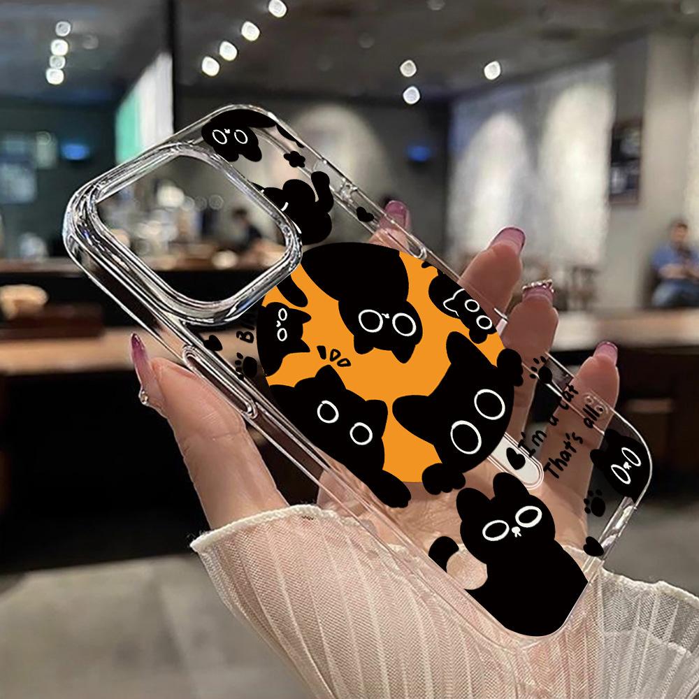 Applicable to Apple 17 ProMax dynamic multi-black cat magnetic mobile phone case iPhone16 transparent 16/15 hard case Apple 11