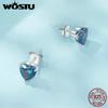 WOSTU 925 Sterling Silver 7MM Heart Stud Earrings Women Rainbow Mystic Topaz Wedding Earring Party Jewelry Gift For Mom Daugther