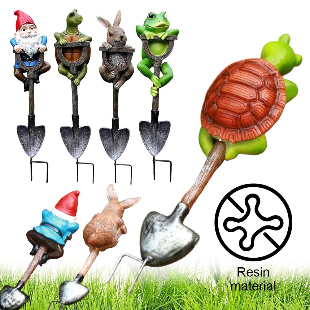 Creative Frog Rabbit Turtle Gnome Shovel Outdoor Garden Bonsai Craft Decorations Resin for Yard Lawn Patio Outside Backyard