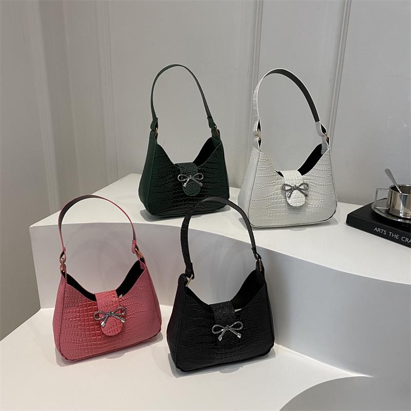 Elegant Bow Detail Handbag For Women Stylish 2024 Autumn Fashion Shoulder Bag In Black Pink Green And Cream