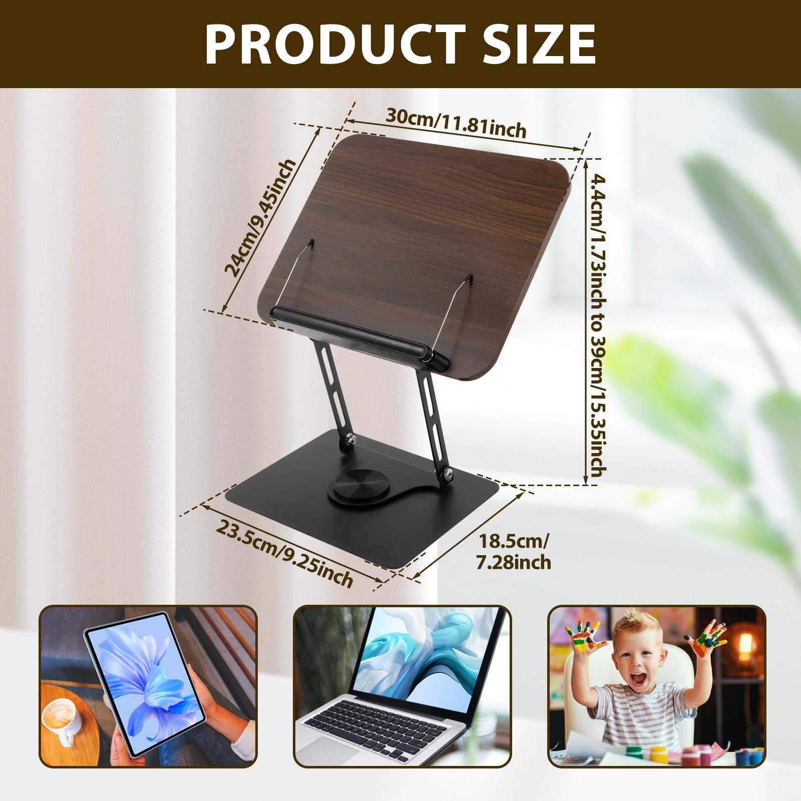 Foldable Reading Book Stand for Cookbooks Magazines 360 Degree Rotating Base Book Holder Stable Multifunctional Recipe Display