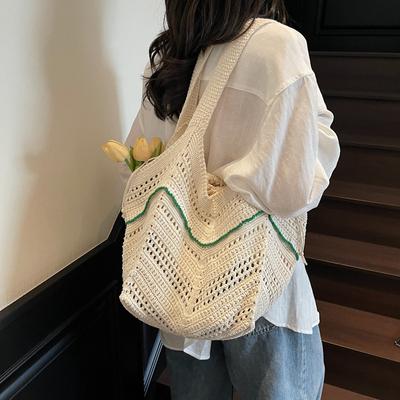 Sac tissé mode femme polyvalent simple tricoté grande capacité sac à bandoulière littéraire rétro style paresseux sac fourre-tout