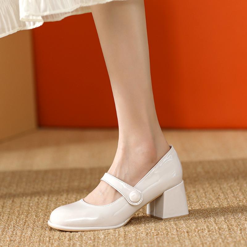Fashion Women's Spring Gentle Mary Jane Single Shoes 2024 Summer New White Thick Heel Shallow Mouth Fashion Banquet Wedding Pumps Women