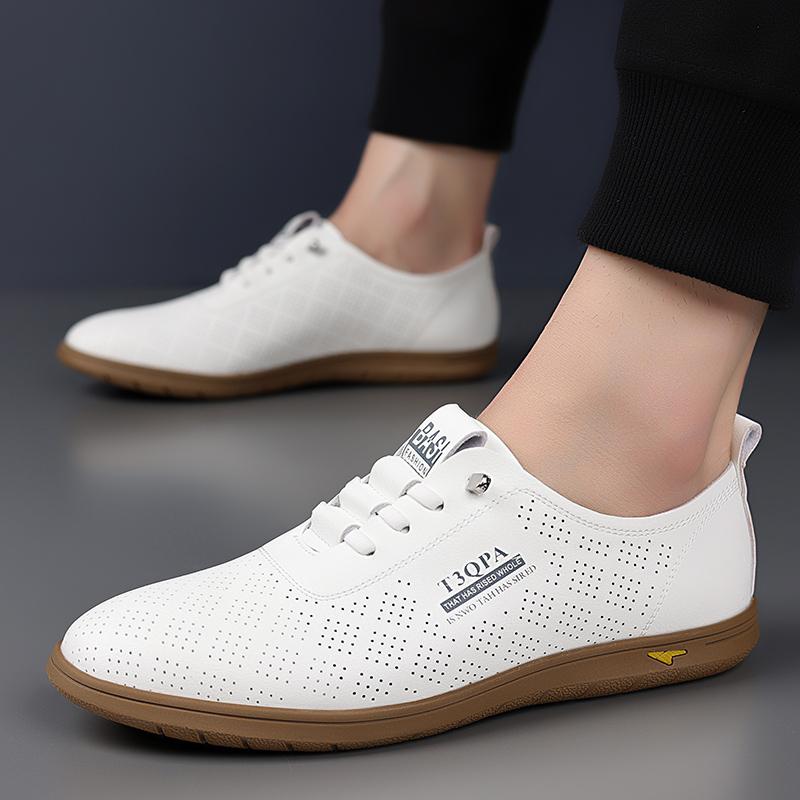 Fashion Summer Genuine Leather Elastic Band Loafers Men Casual Shoes Handmade Hollow Out Leather Shoes for Men Breathable Driving Shoes