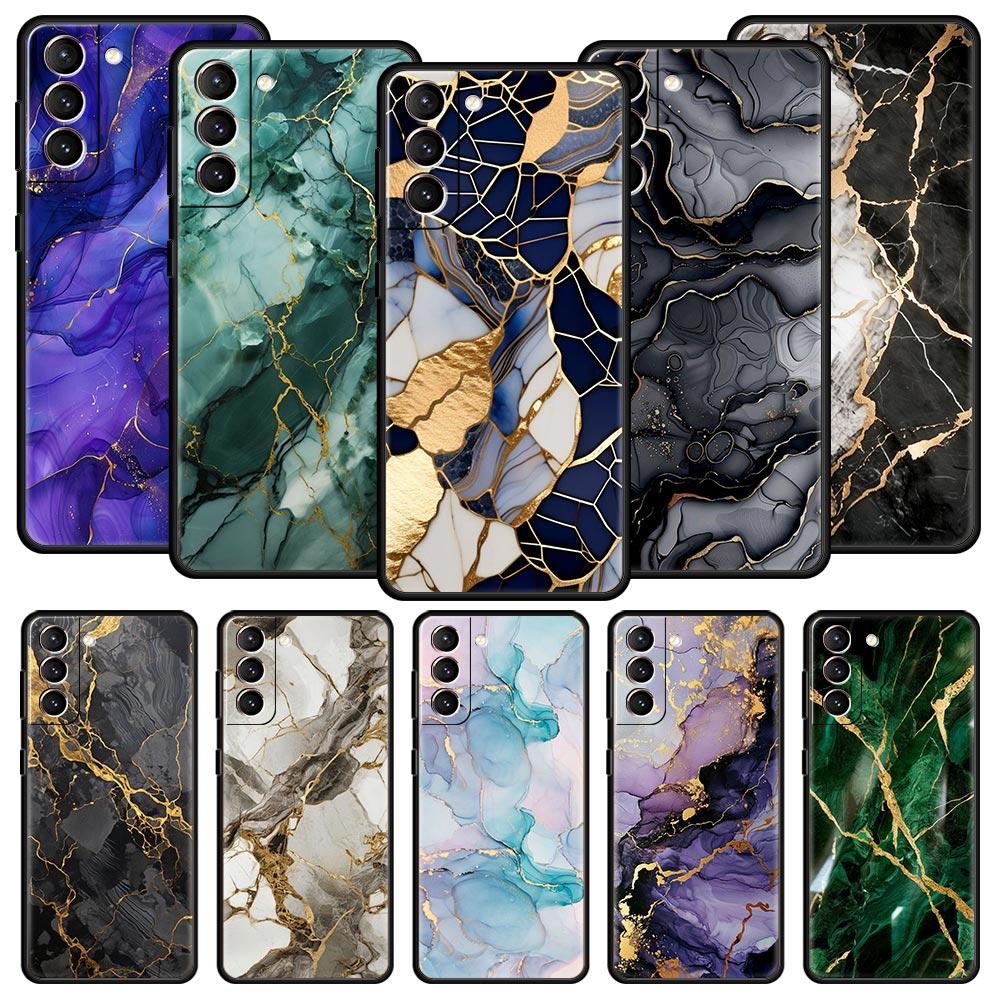 Watercolor Marble Phone Case For Samsung Galaxy S26 Ultra S25 Plus S24 FE S23 S22 5G S21 S20 Cover Black Soft