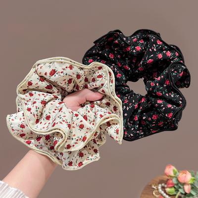 Vintage Blumige Mehrschichtige Scrunchies Premium Elastische Haargummis für Damen Niedriger Pferdeschwanzhalter Herbst Tägliches Haaraccessoire