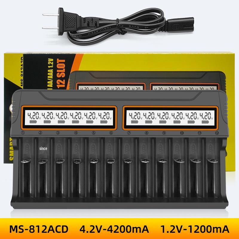 12-Slot Smart Charger for 18650, AA, AAA 3.7V Lithium Batteries with Universal Display