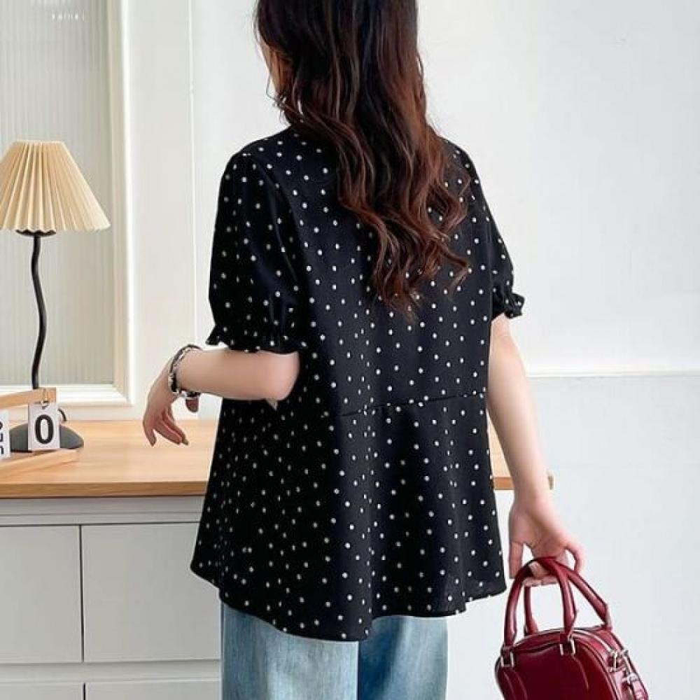 NaVaVa Women LoVely Dot V Neck Lace Short sleeVe Blouse Nb2669