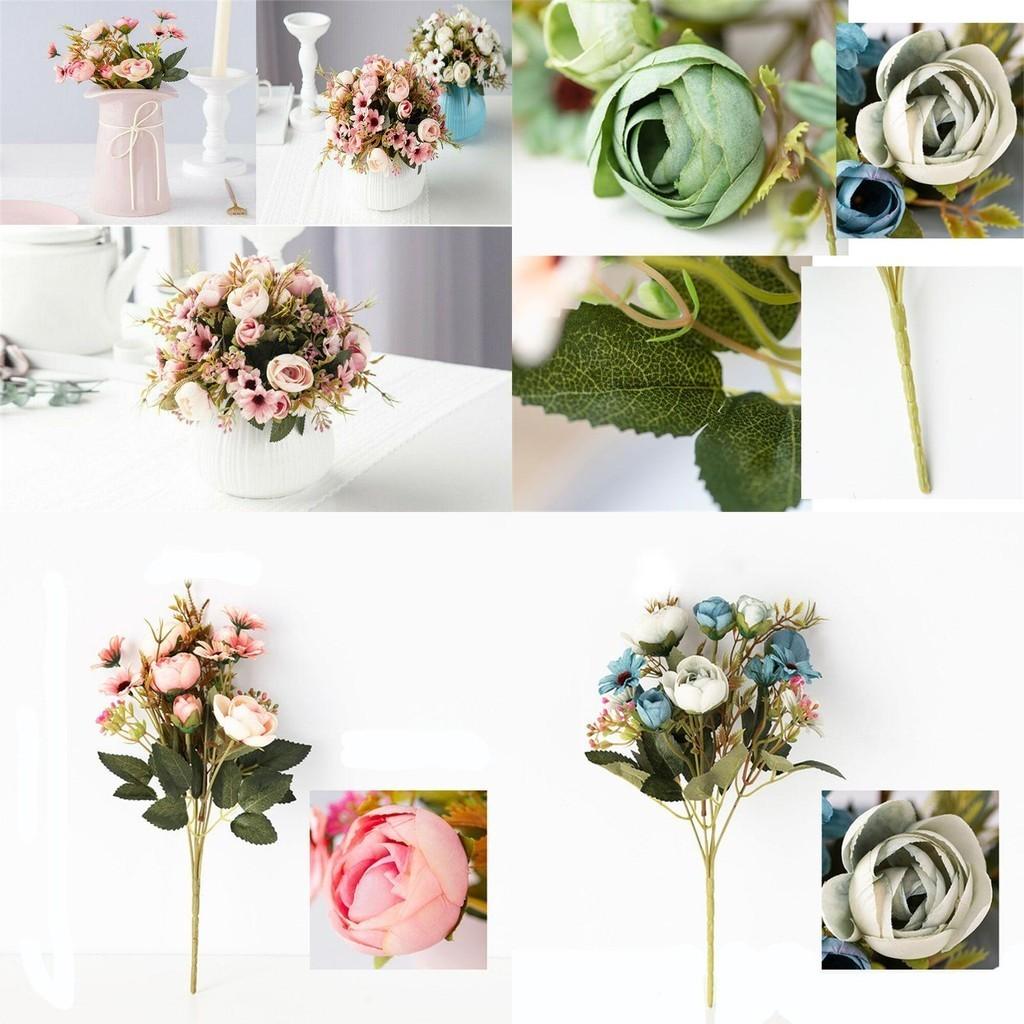 Beautiful 1 Bunch 12 Heads Rustic Retro Tea Rose Silk Artificial Flower Arrangement For Home Decor