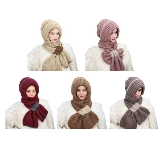 Winter Knit Hat Scarf Set Large Head Circumference Elastic Warm