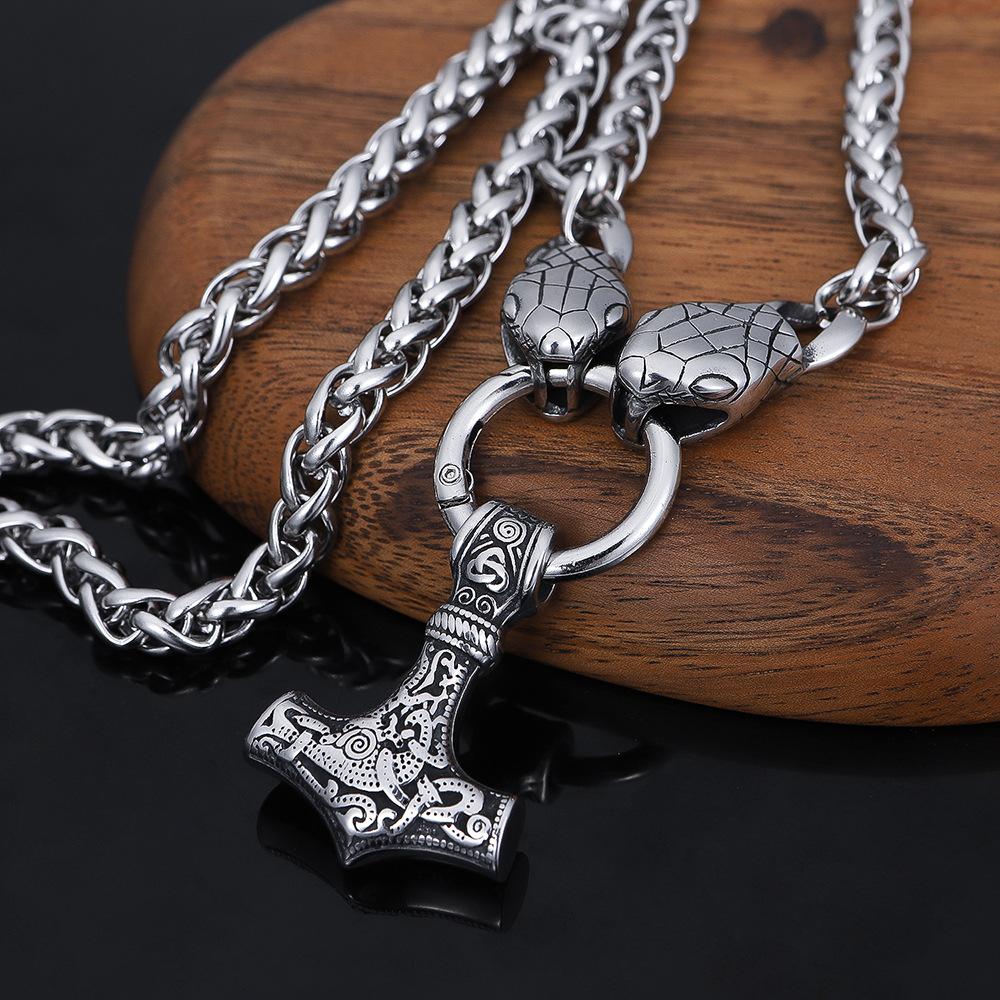 Men's Snake Necklace Viking Thunderhammer Pendant Necklace