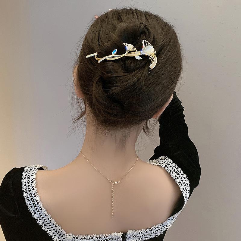 1 Stück Hochwertige Ginkgo Biloba Haarnadel, Leichter Luxus Katzenauge Haarschmuck, Für Frauen Hinterkopf, Haarnadel, Froschverschluss, Verdrehclip, Ein-Wort-Clip