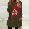 Women's Christmas Santa Print Round Neck Loose Long Sleeve Pocket Plush Hoodie