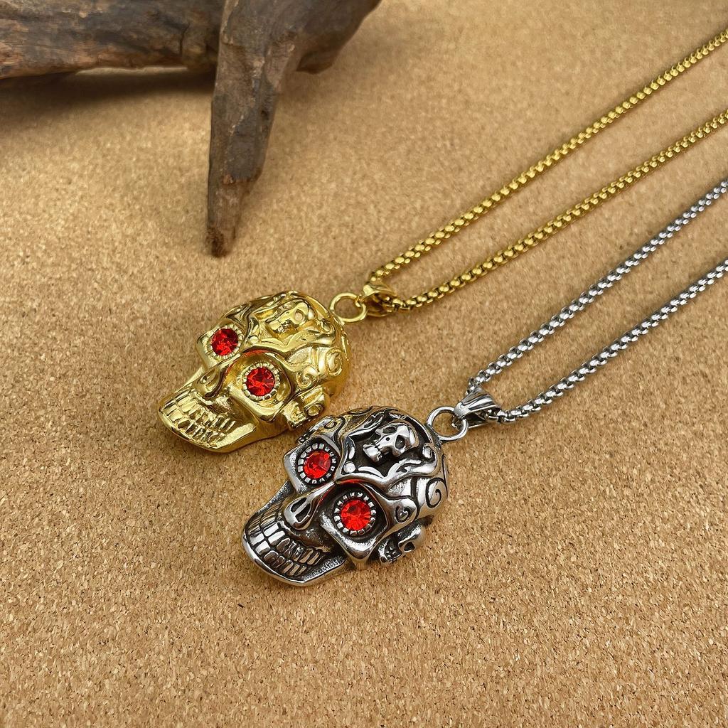 OPK Totenkopf Retro Rote Augen Halskette Herren