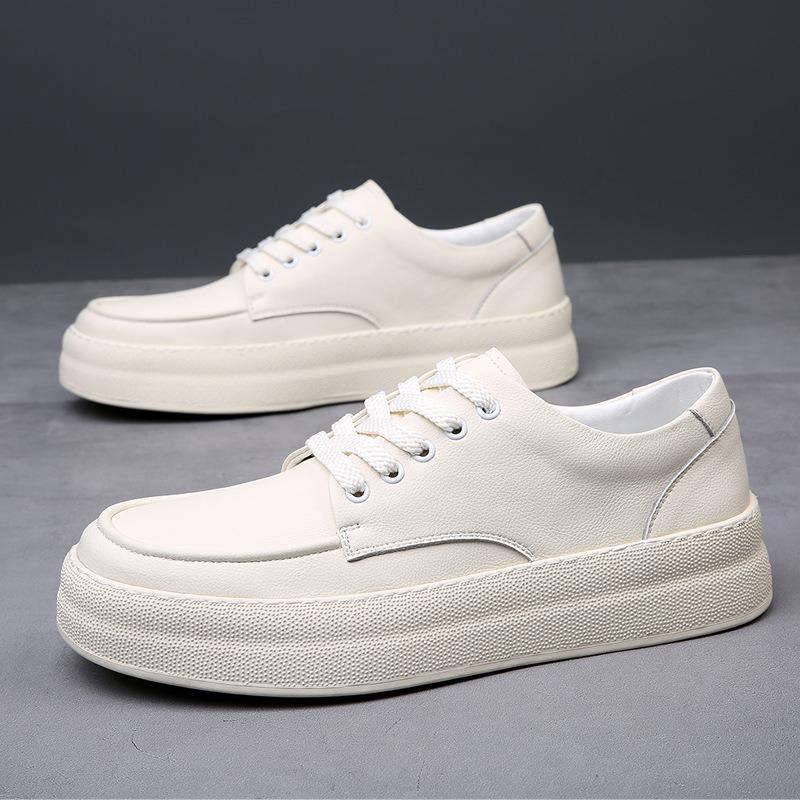 Men's shoes platform casual leather shoes trendy brand versatile leather new spring breathable men's white shoes