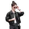Coffee leather jacket women's short spring and autumn new small retro casual motorcycle jacket leather jacket
