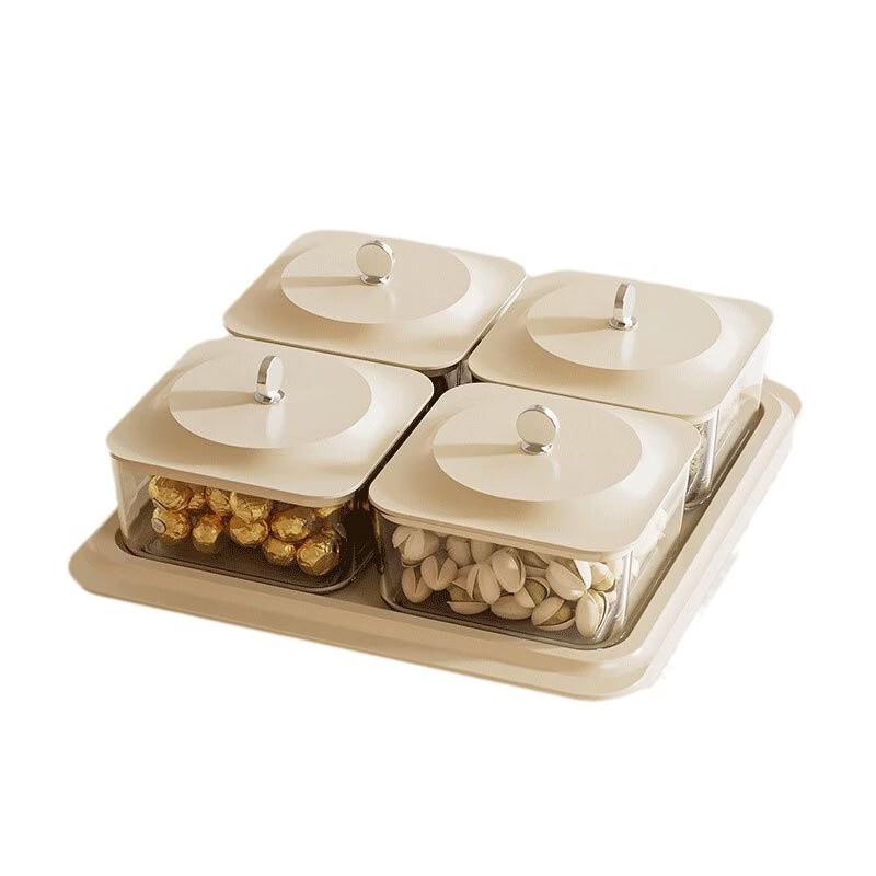 Multi-Compartment Square Snack & Candy Tray with Lid